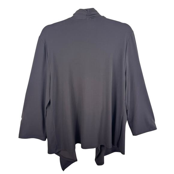 Chico's Brown Long Roll Tab Sleeve Stretchy Draped Open Blouse Pockets Size L - Picture 2 of 7